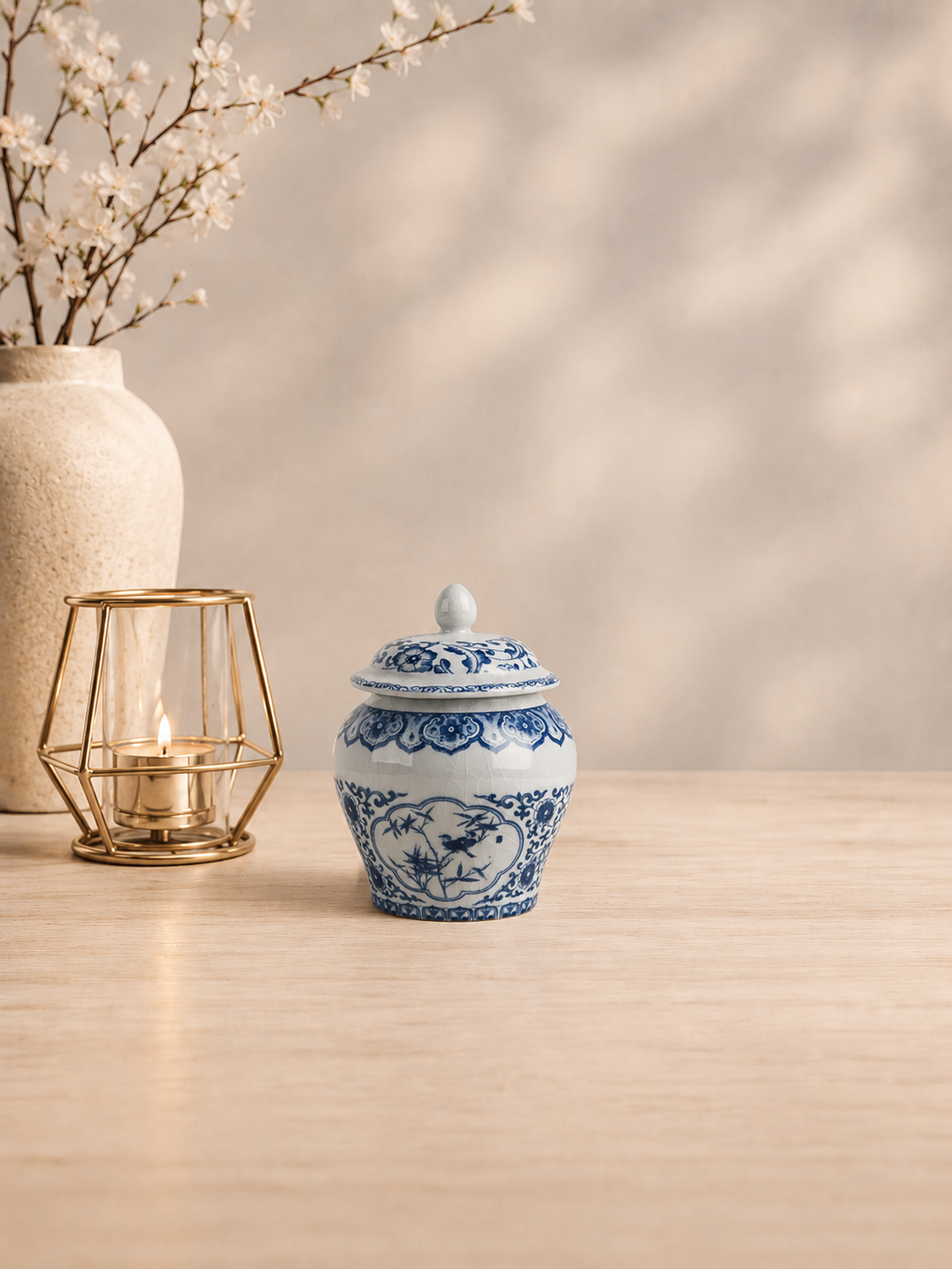 Mini urn - Bloemenprint wit